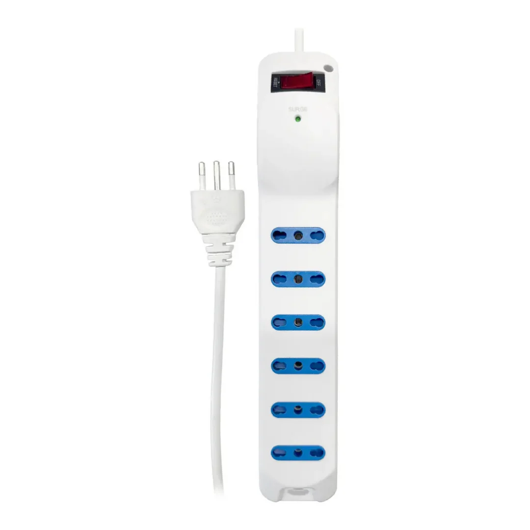Alargador 3 Mts 6 Posiciones Con Protección Sobre Voltaje Color Blanco