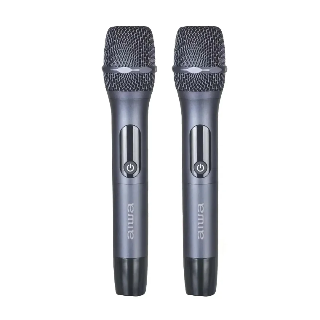 Micrófonos Pack X2 Inalámbricos Aiwa Metálicos Aw-mk108 Negro