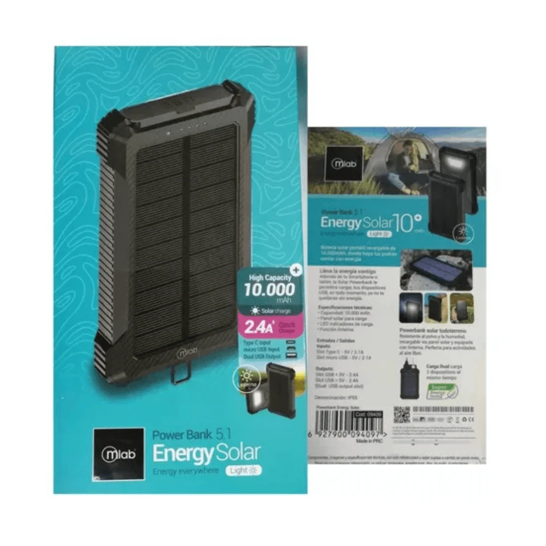 CARGADOR PORTATIL MICROLAB POWERBANK 5.1 ENERGY SOLAR 10000MAH 09409. INCREIBLE