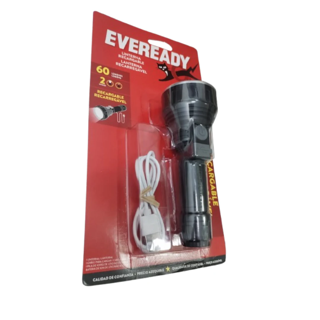 LINTERNA RECARGABLE EVEREADY 60 LUMENES 2 MODOS USB EVRVPHCL4. INCREIBLE