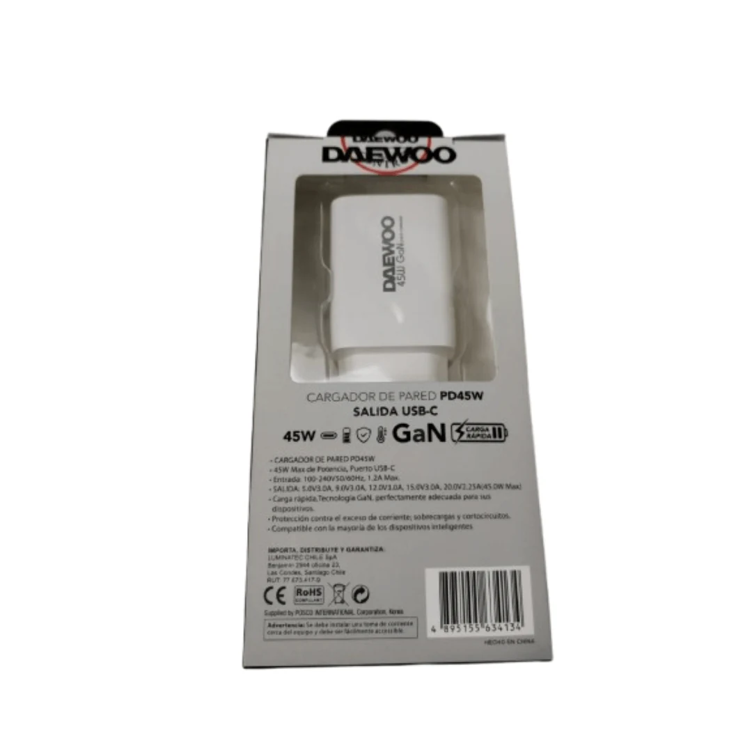CARGADOR DAEWOO USB PD45W DI-PD451-EU SALIDA USB-C. INCREIBLE