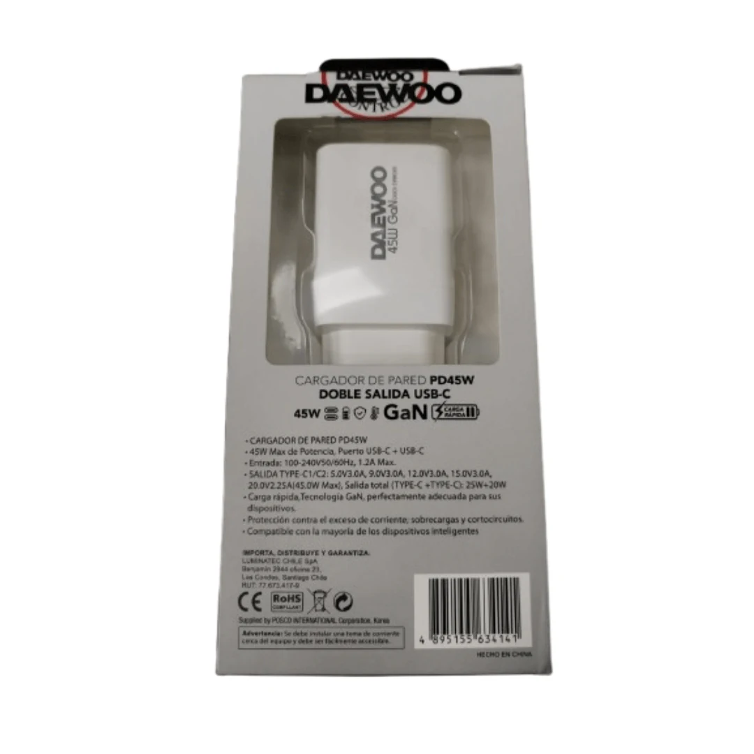 CARGADOR DAEWOO USB PD45W DI-PD452C-EU SALIDA USB-C. INCREIBLE