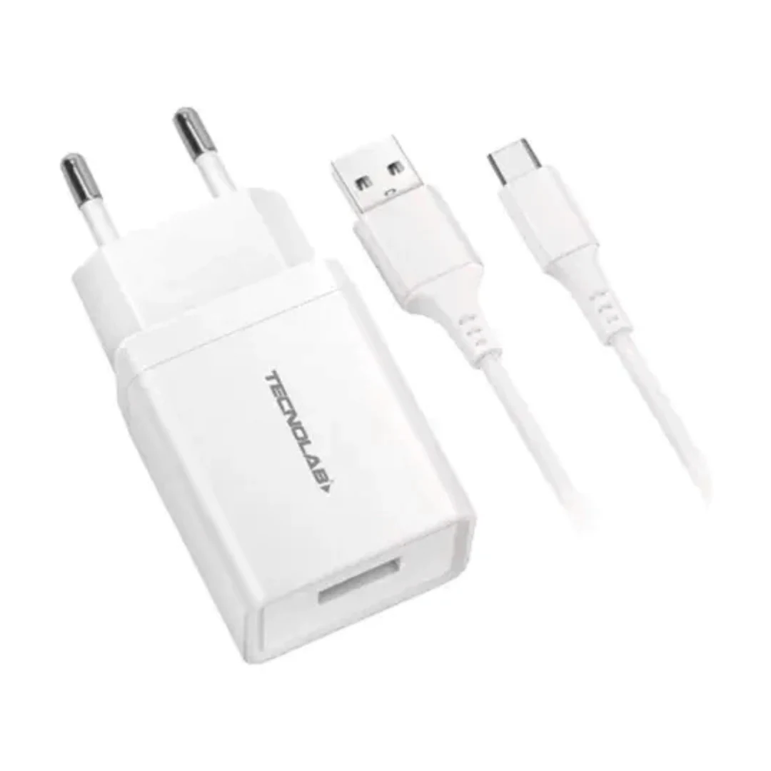 CARGADOR USB TECNOLAB CARGA RAPIDA CON CABLE TIPO C TL465 BLANCO
