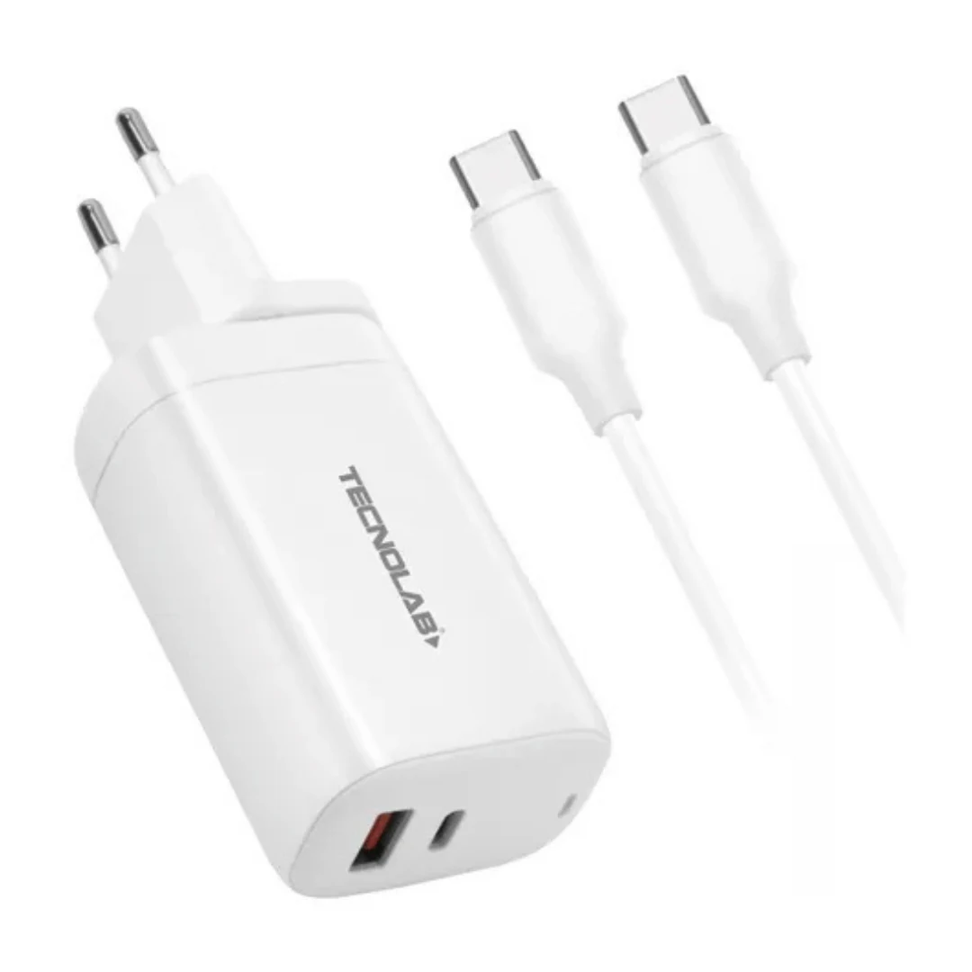 CARGADOR USB TECNOLAB CARGA RAPIDA CON CABLE TIPO C TL468 BLANCO