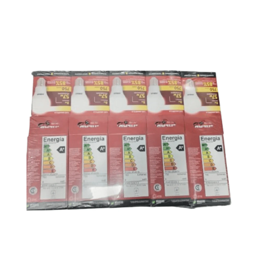 PACK AMPOLLETAS LED EVEREADY 57W LUZ AMARILLA 10 UNIDADES EV8A750A-A