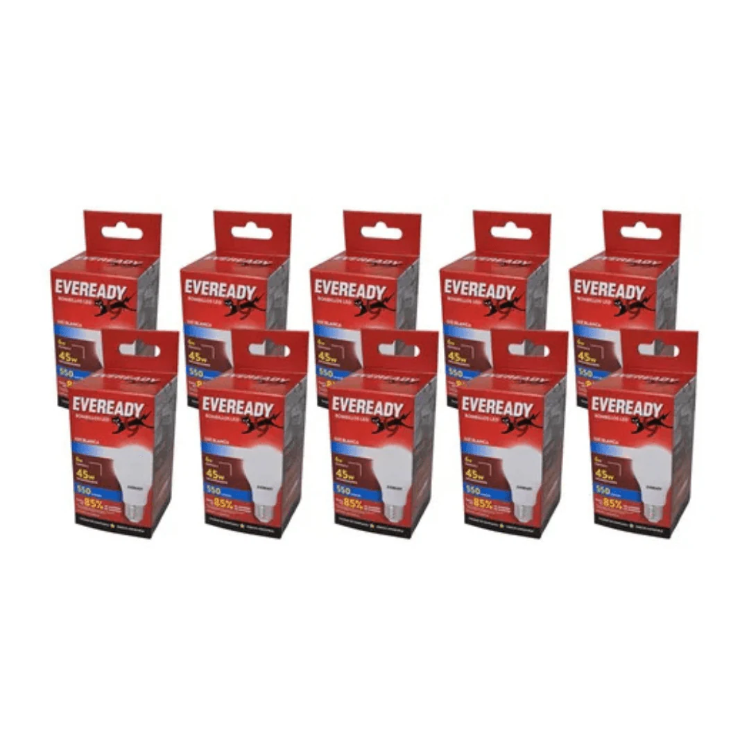 PACK DE AMPOLLETAS LED EVEREADY 45W LUZ BLANCA X 10 UNIDADES EV6A550B-A
