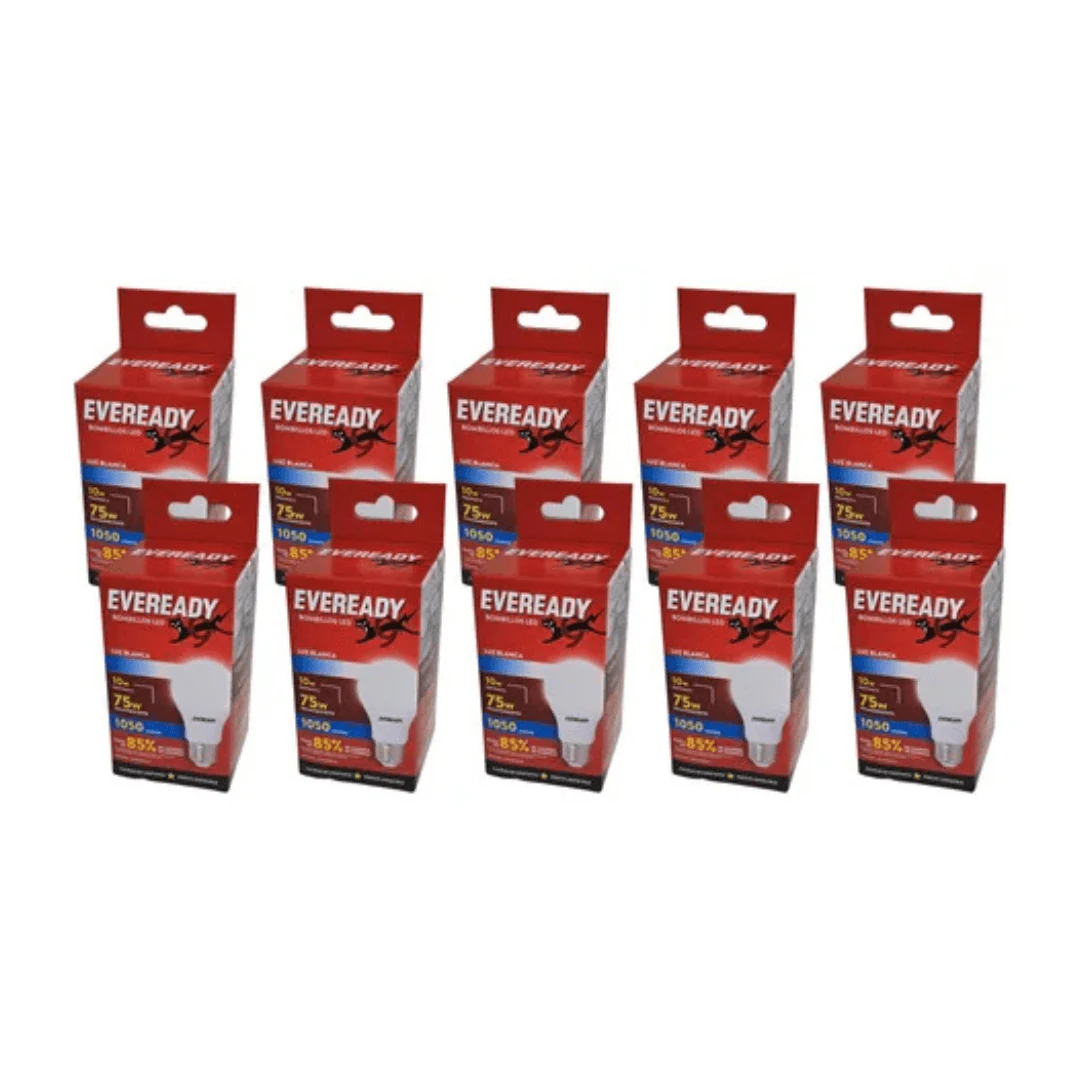 PACK DE AMPOLLETAS LED EVEREADY 75W LUZ BLANCA X 10 UNIDADES EV10A1050B-A