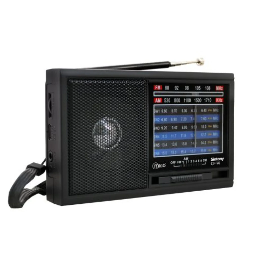 RADIO PORTATIL RECARGABLE RETRO MICROLAB SINTONY CF-14 NEGRO