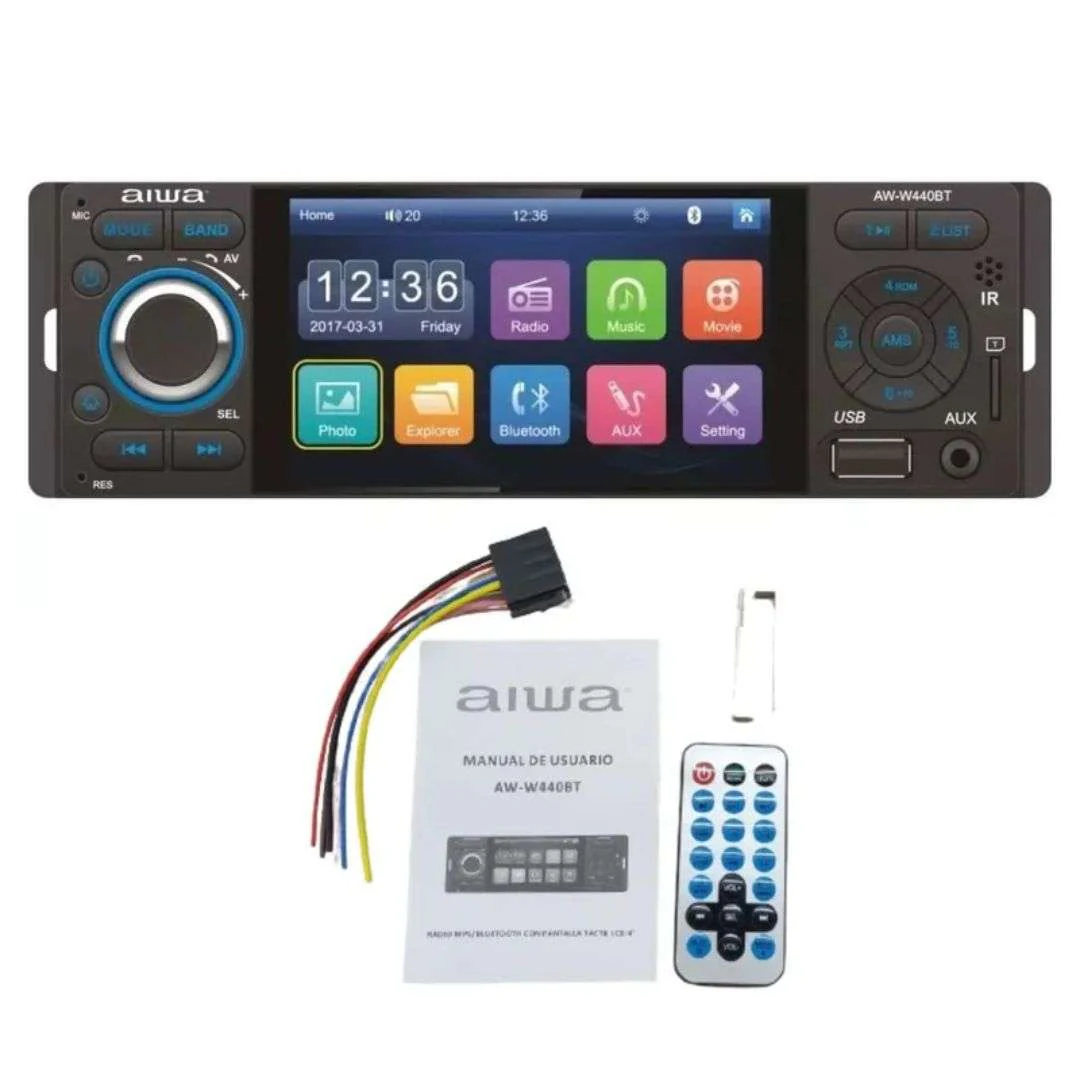 Radio auto Aiwa AW-W440BT 1 DIN pantalla táctil 4" Moderno e intuitivo