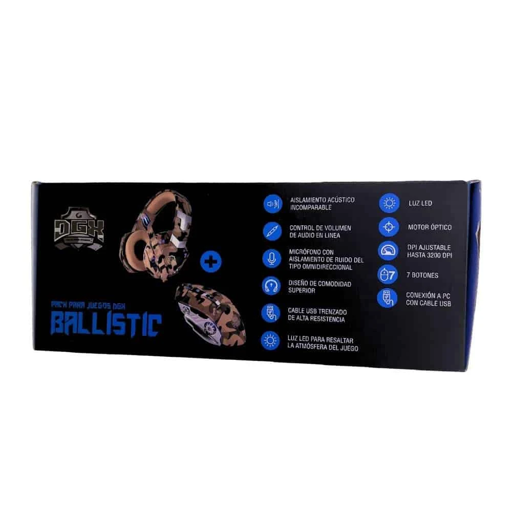 1 PACK DGX Ballistic Mouse Óptico + Audífonos: Increíble Equipo Gamer Para Tus Partidas
