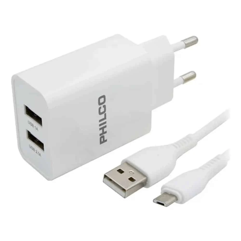 Increíble Cargador Philco 2.1a Doble Usb Con Cable Micro Usb: Potencia y Versatilidad