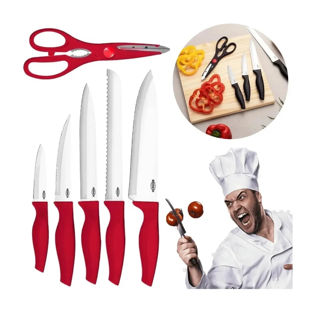 Juego De Cuchillos Cross Para Cocina Brinox 2556-370 Rojo. increible
